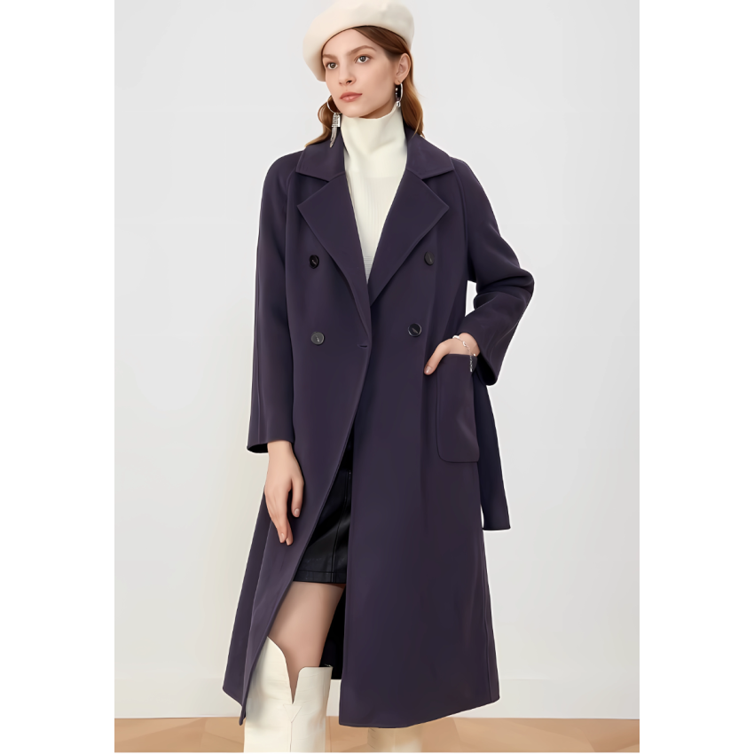 Long pure wool coat with a suit collar