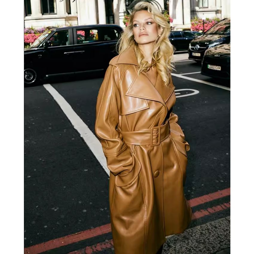 Classic modern trench coat oversized leather jacket