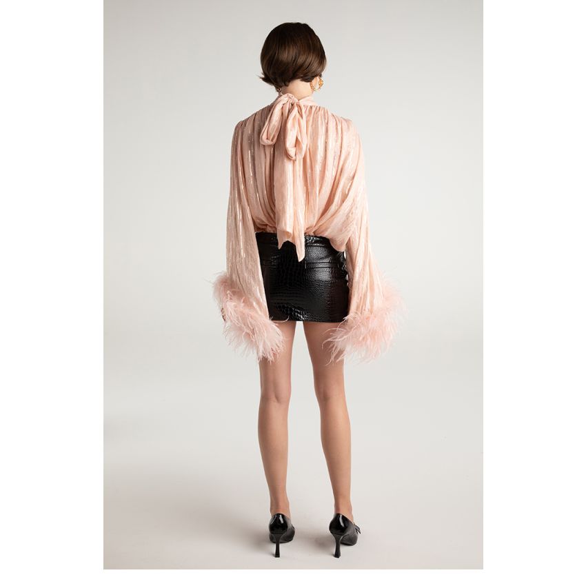 Vintage gold buckle decorative leather skirt