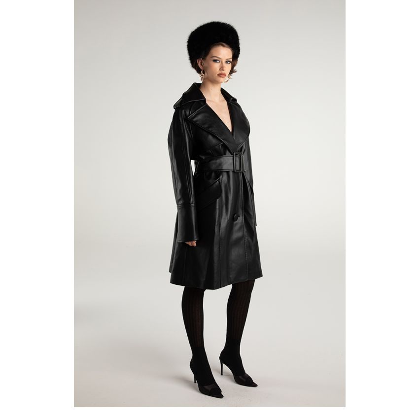 Classic modern trench coat oversized leather jacket