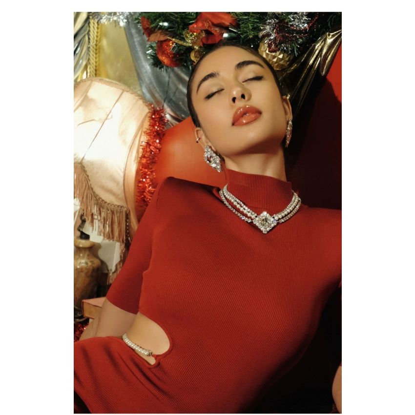 Hollow Knitted Pearl Sexy Hot Girl Skirt