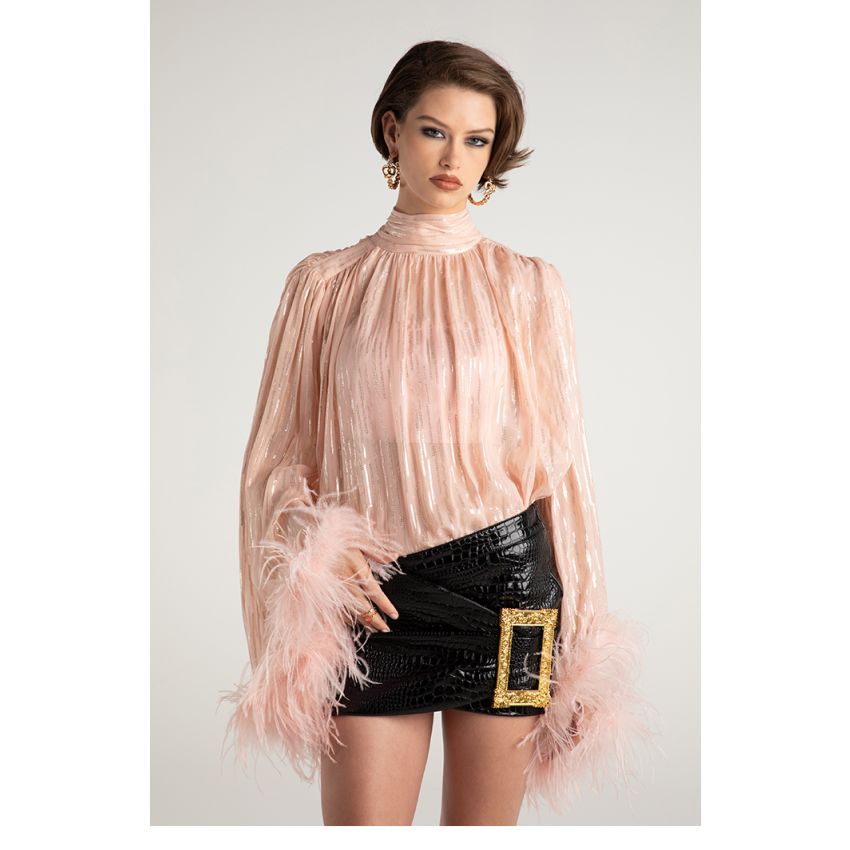 Vintage gold buckle decorative leather skirt