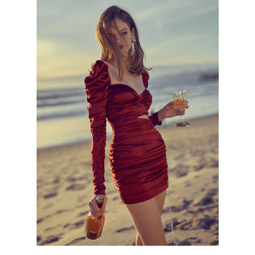 Hollow Silk Sexy Backless Dress