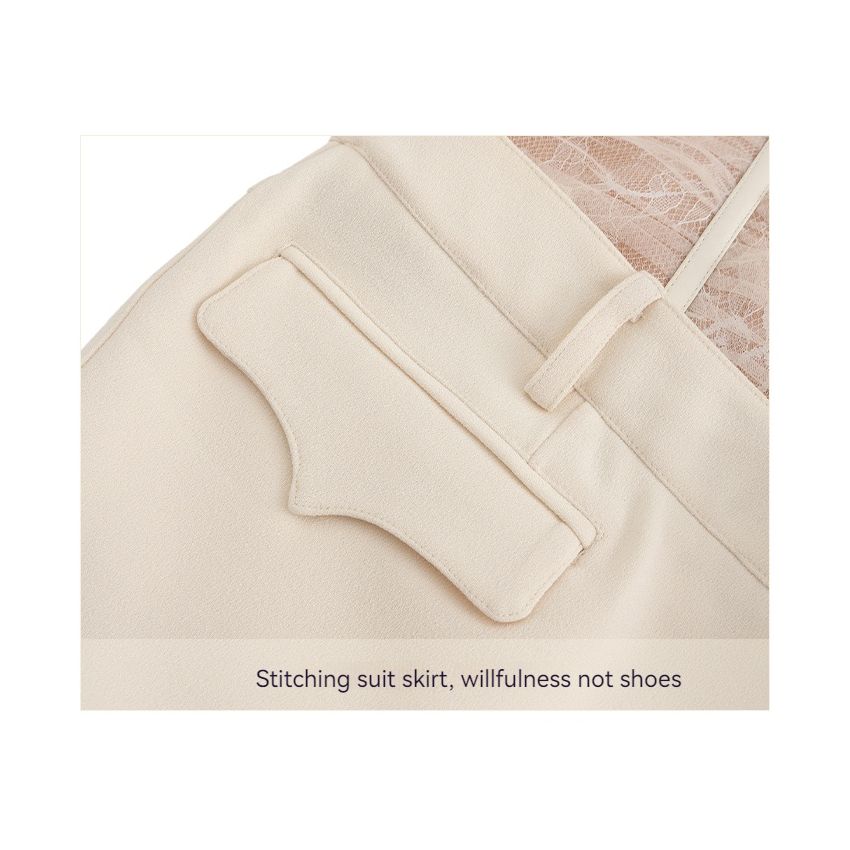 Lace mesh pleated leather dress