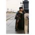 Lace mesh pleated leather dress
