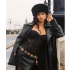 Lace mesh pleated leather dress